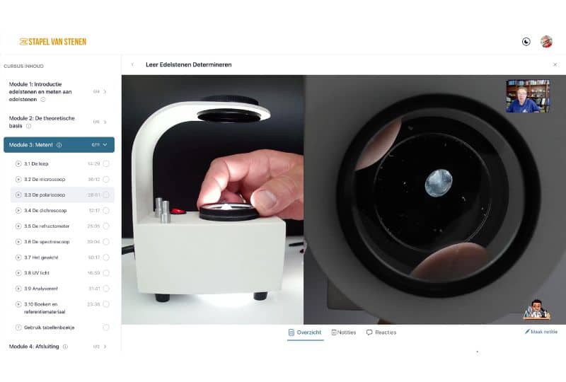 cursus edelstenen - schermafbeelding les polariscoop